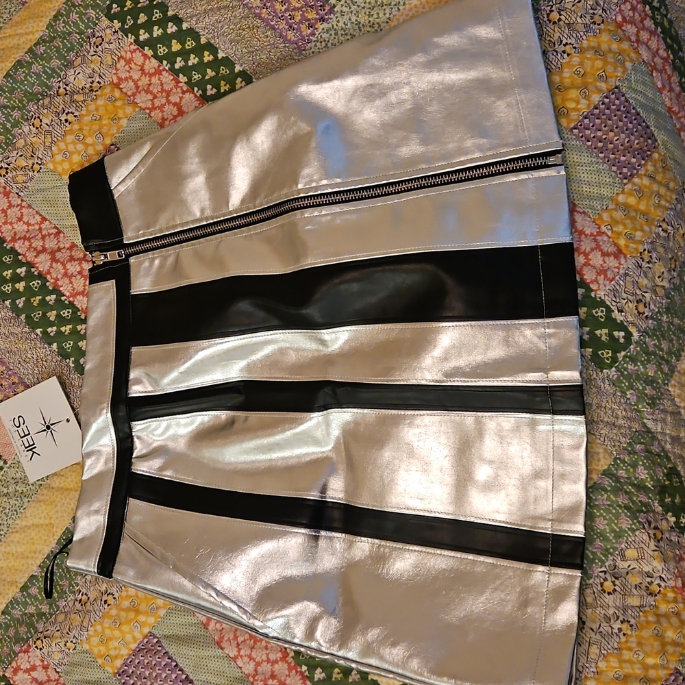 NWT SEEK the Label silver vegan leather mini